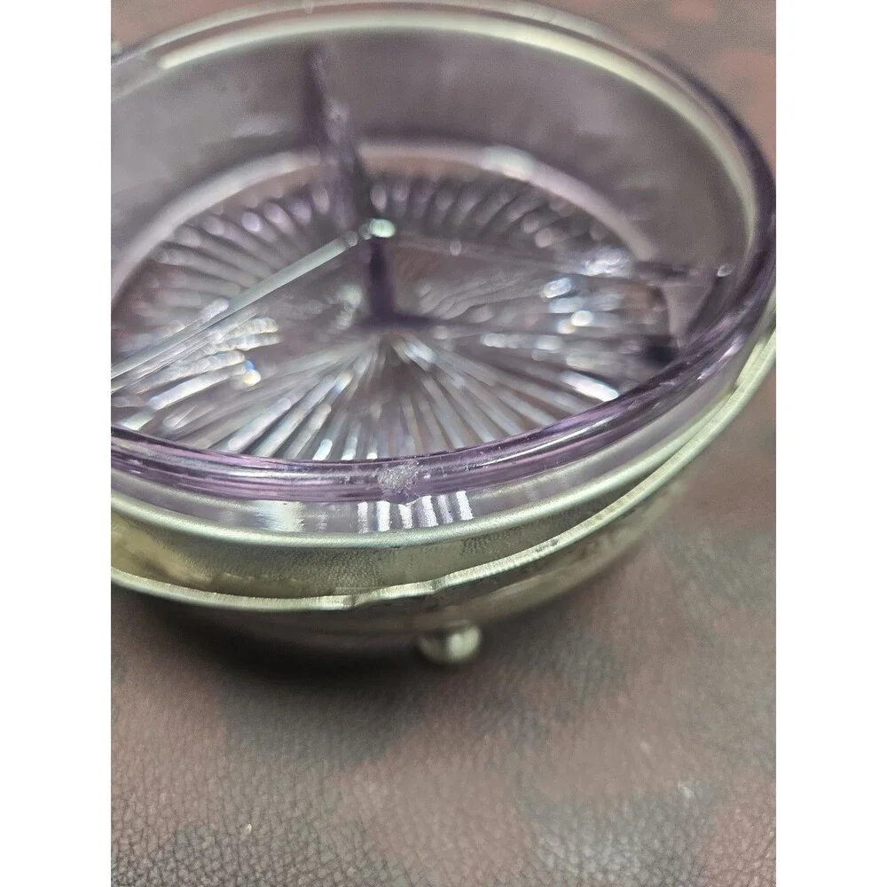 Vintage Farberware Pink Depression Glass Divided Relish Dish w/ Metal Caddy
